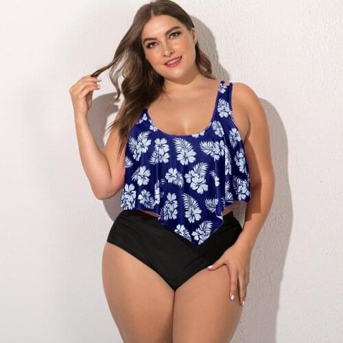 Plus Size Two Pieces Swimsuit Womens Bikinis Set Cactus/letter Printed Ruffle Big 2021 Summer Large Female Swimming Suits 5Xl