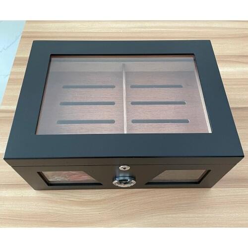 Luxury Glass Top Displaying Cigar Humidor Solid Wood With Tray Cigar Case For Office Household
