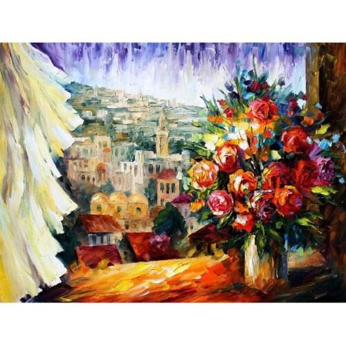 Hand painted Palette knife painting flowers of jerusalem oil on canvas modern art Landscape for room decor