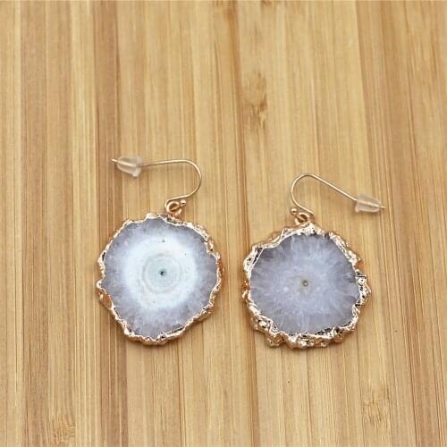 Natural Stone Earrings Golden Irregular Shape Agates Piece Crystal Stone Drop Earrings Female Jewelry Chinese Fashion