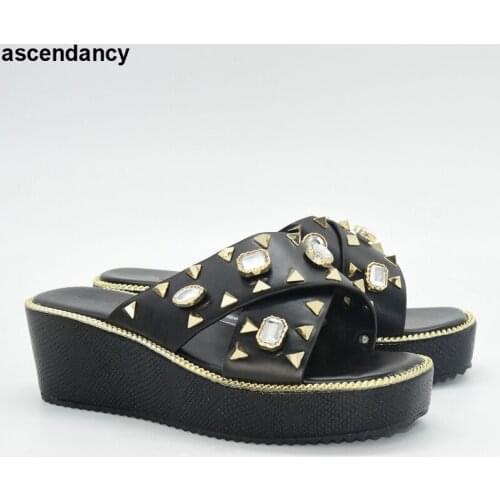 New Fashion Luxery Shoes Women Womens Platform Heels Ladies Dress Shoes Plus Size Women Shoes 42 Slip on Rhinestone Women Pumps