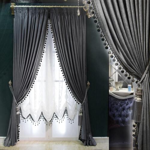 Custom curtain high quality Luxury European thicken shading solid grey Italy velvet cloth blackout curtain tulle E912