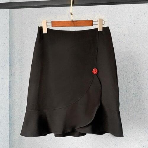 Fashion 3D Red Flower Ruffled Beaded Irregular Design Women Summer Skirt Black A-Line Mini Skirt Leegant Office Fashion Clothes