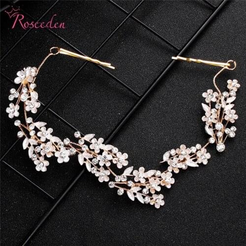 Newest Gold Silver Color Small Flowers Crystal Alloy Bride Hair Vine Headband Wedding Hair Jewelry Accessories RE3452