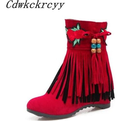Women Boots Autumn winter New style fashion Sweet College style Bohemia Internal increase Tassels Side zipper Lovely Short boots