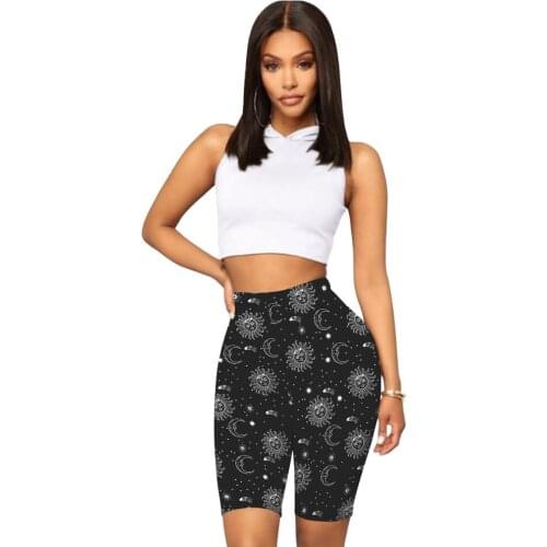 Sun Print Women pant Casual Flower Print Fitness Short For Lady Women High Waist Casual Biker Short Femme