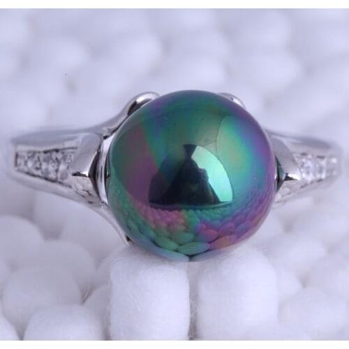 Love Monologue Exquisite Black imitation Pearl & Cubic Zirconia Silver Color Rings for Women J0592 Size 6/7/8/9 Free Jewelry Bag