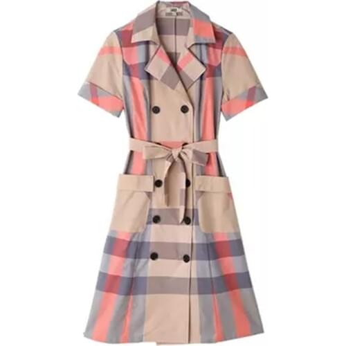 Plaid Dress Women Summer New fashion plaid double-breasted dress Waist Occupation OL temperament dress women