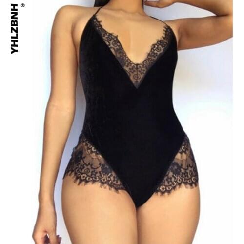 Women Sexy Lingerie Lace Velvet Catsuit Fashion Female Deep V Neck Underwear Bodysuit Nightwear Body Sexy Hot Erotic