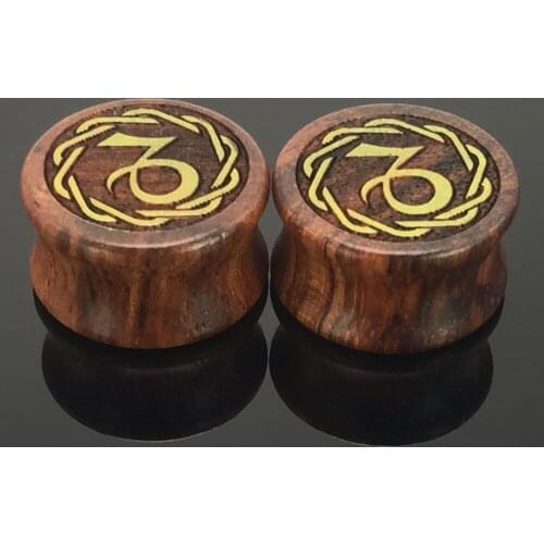 1pair fashion wood ear gauges plug earrings capricorn constellation double flare saddle tunnel kit 8-20mm body piercing jewelry