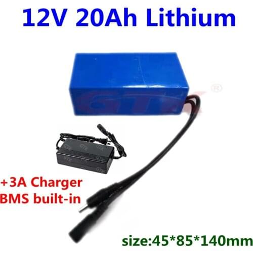 100pcs Rechargeable 12V 20ah lithium li ion battery pack with bms for laptop xenon lamp solar street light +3A Charger