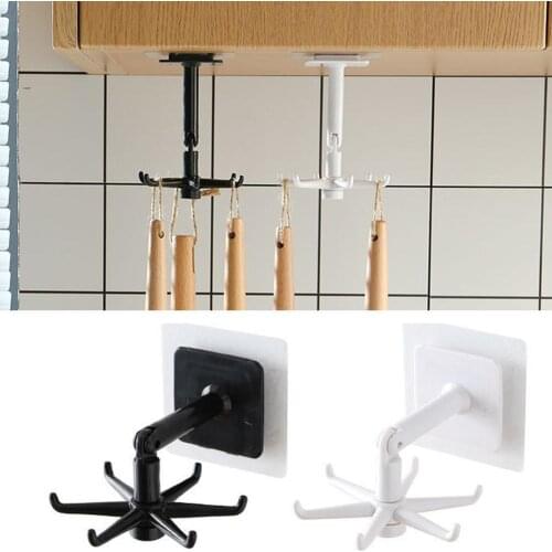 360 Degree Rotatable Kitchen Storage Rack Cupboard Hook Storage Hanging Hooks Punch-free Accessories Shelf Hooks Bathroom H U6W2
