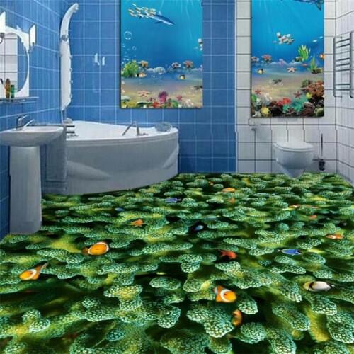 Beibehang Custom photo 3D wallpaper modern art coral tropical fish 3D floor wallpaper PVC wallpaper self-adhesive 3d flooring