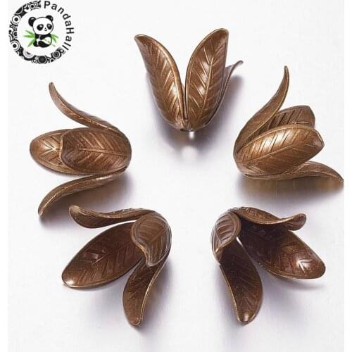 5pcs Antique Bronze 4-Petal Brass Flower Bead Caps for jewelry making,Cadmium Free & Nickel Free & Lead Free,17x22mm,Hole: 2.5mm