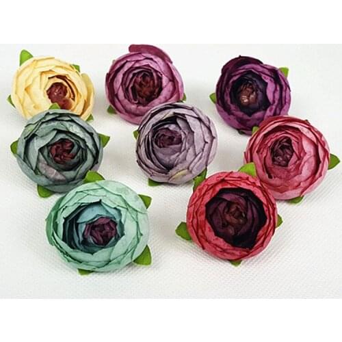 WedFavor 50pcs 3.5cm Silk Tea Rose Buds Artificial Camellia Flower Head Corsage Accessories Home Wedding Scrapbooking Decoration