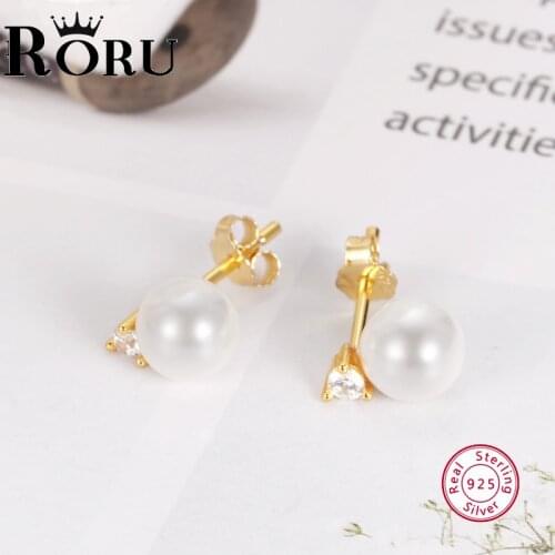 925 Sterling Silver Stud Earrings Ladies Pearl Stud Earrings Golden Cute Earrings Zirconia Fine Jewelry for Women