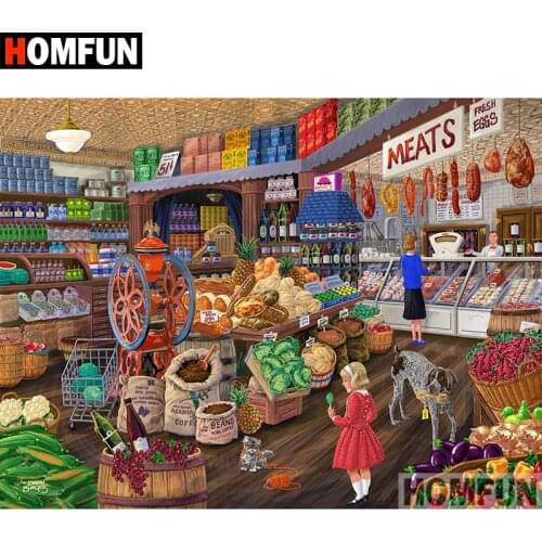 HOMFUN 5D DIY Diamond Painting Full Square/Round Drill "Shop scenery" Embroidery Cross Stitch gift Home Decor Gift A09357