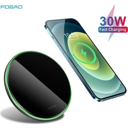 FDGAO 30W Qi Wireless Charger For iPhone 12 11 Pro XS X XR 8 Induction Fast Charging Pad for Samsung S21 S20 S10 S9 Xiaomi Mi 11