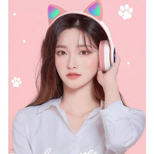 Flash Light Cat Ear Headphones Bluetooth Wireless Headsets with mic headphone girls Gift gaming headset cat earphone