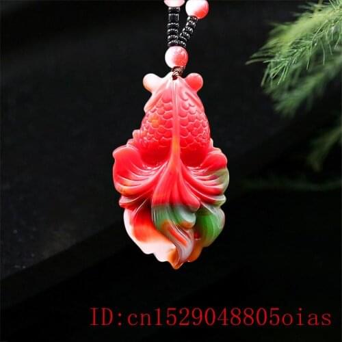 Colour Jade Goldfish Pendant Necklace Jadeite Charm Jewelry Fish Gifts Carved Natural Amulet Chinese Fashion Women