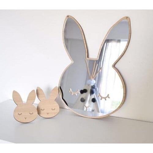 Rabbit Decorative Mirror Acrylic Wood Frame Living Room Bedroom Home Decor Children Room Nursery Art Wall Mirror Stickers