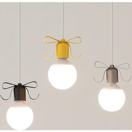 Bowknot Design Pendant Light Colorful Lamp For Children Kid Room Study Lamp Bedroom E27 Metal Pendant Lamp