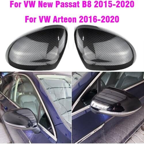 For VW Passat B8 Caps 2016 2017 2018 2019 2020 Black Side Mirror Covers (Glossy Pearl Black) For Carbon Fiber Color