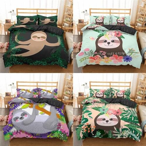 Home Textile Luxury 3D Sloth Print 2/3Pcs Comfortable Duvet Cover PillowCase Bedding Sets Queen and King EU/US/AU Size