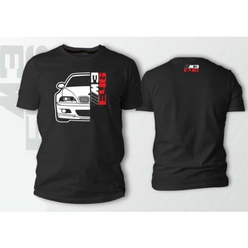 Double Side German E46 M3 Car Auto Black T-Shirt 2019 New Fashion Men Short Sleeve Print Tee Shirts Cool T Shirts For Men