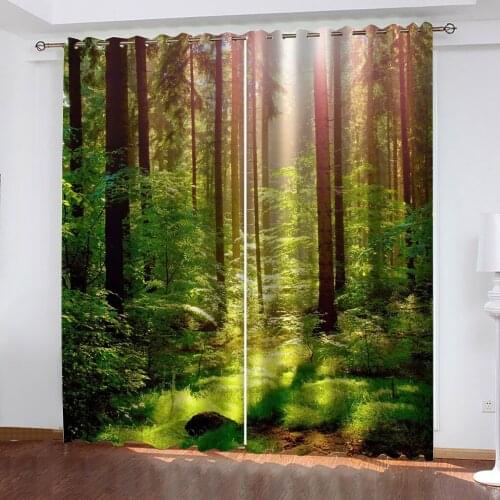 Photo green forest curtains 3D Blackout Curtains For Living room Bedding room Drapes Cotinas para sala Blackout curtain