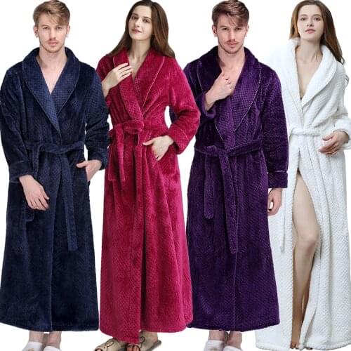 Women Men Extra Long Warm Grid Flannel Bath Robe Winter Kimono Bathrobe Luxury Thermal Dressing Gown Bridesmaid Robes Nightgown