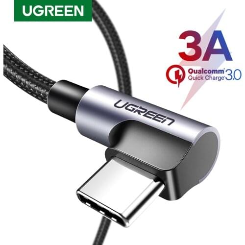 UGREEN Nylon USB C Cable 90 Degree Fast Charger USB Type C Cable for Xiaomi Mi 8 Samsung Galaxy S9 Plus Mobile Phone USB-C Cord