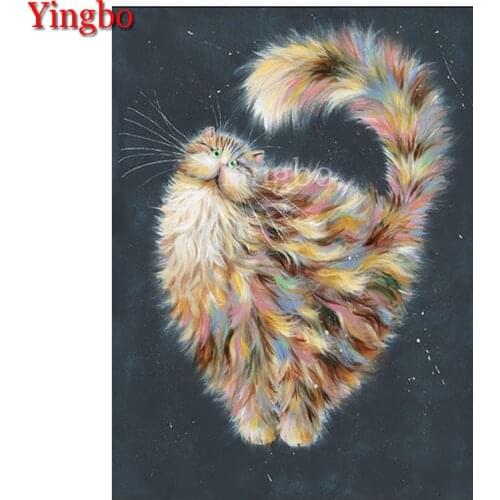 Full Square Round Diamond Painting Abstract Longhair Cat Cross Stitch Kit Diamond Embroidery Mosaic Painting Living Room Decor