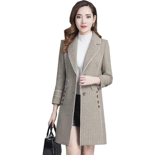 Women Woolen Jacket 2021 Female Spring Autumn Wool Coat Middle-aged Womens Fashion Woolen Overcoat Plus Size Outcoat4XLC835