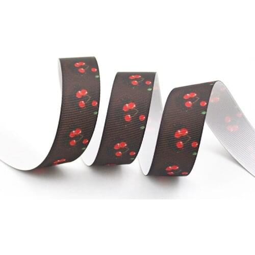 9mm/16mm/22mm/25mm/38mm/75mm Chocolate Cherries print grosgrain ribbon 10/25/50yards DIY gift wrap sewing wedding decor ribbon