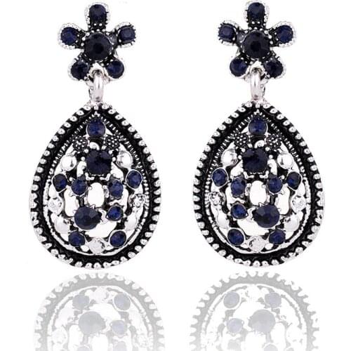 LUBOV Hollow Water Drop Metal Flower Drop Earrings Acrylic Crystal Rhinestone Piercing Earrings Women Gift For Wedding Jewelry