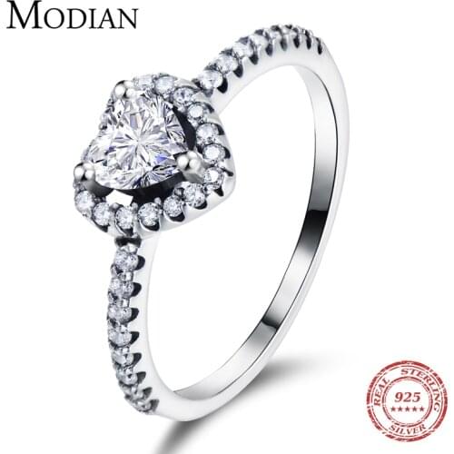 Modian Exquisite 925 Sterling Silver Vintage Hearts AAA Clear CZ Finger Rings for Women Luxury Wedding Statement Jewelry Bijoux
