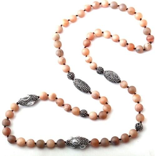 Fashion Natural Druzy Beads Knotted Halsband Handmake Stones Oval Pave Ball Stone Fashion Necklace