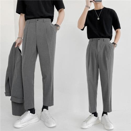 2021 Casual Pants Men Solid Color Business Dress Pants Office Social Cropped Trousers Pencil Trousers Pantalon Homme Classique
