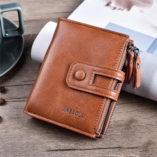 Men Wallet Brand Wallet Double Zipper&Hasp Design Small Wallet Male High Quality Short Card Holder Coin Purse Carteira