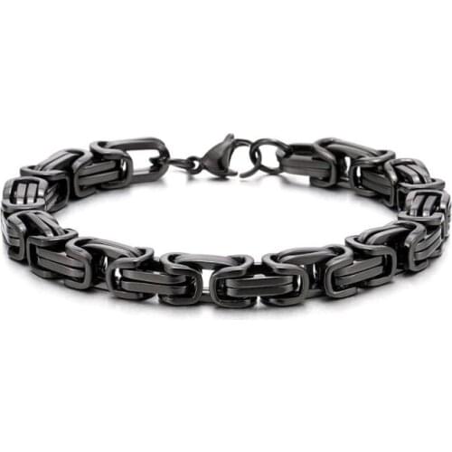 Masculine Style Stainless Steel Braid Link Bracelet for Men Black Color Polished 8mm 8.66 inch
