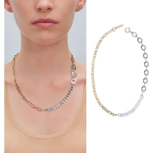 New gold and silver metal chain crystal splicing simple U-shaped long necklace ladies sweater chain