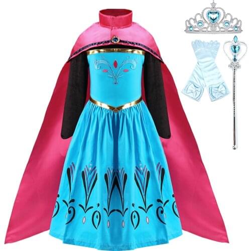 Girl Dress Up Princess Dress Elsa Cosplay Costume Kids Elsa Long Sleeve Costume Cloak Baby Girl Birthday Party Christmas Costume
