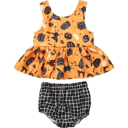 Citgeett Fashion Newborn Baby Girls Halloween Tops Dress Plaid Shorts Pants Outfits Clothes Summer Cartoon Set