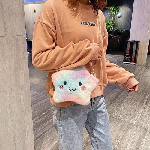 Chain Plush Cloud Star New Fashion Kids Purse Bowknot Mini Artificial Fur Toys Plush Handbags Body Comfortable Cute Girls School