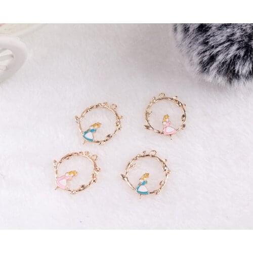 Oil Drop Charms 10pcs/lot Metal Flower Round Girl Enamel Charms Pendants Gold-Color Fashion Jewelry Accessories