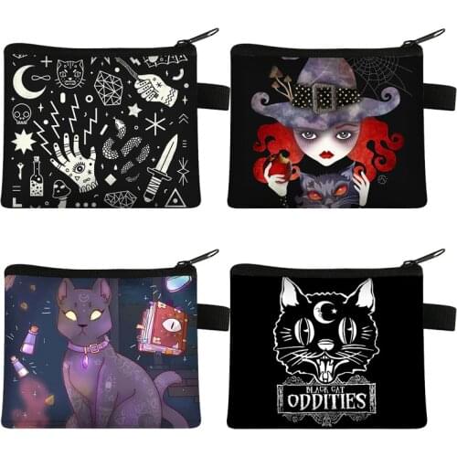 Witch Print Makeup Bag Cartoon Black Cat Ladies Cosmetic Bags Voodoo Doll / Witchcraft Mini Cosmetic Bag Lipstick Bags gift
