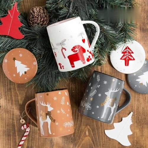 Christmas mug with spoon ceramic cup childrens lovely creative couple cup coffee cup gift box coffee mug