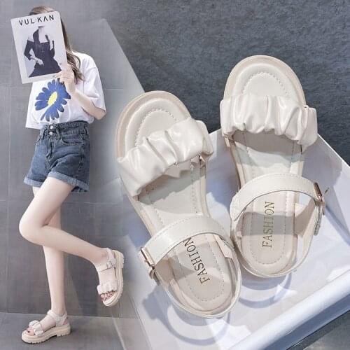 Womens Sandals 2021 New Summer Fairy Comfortable Soft Leather Trendy Net Daily Wear Versatile Adhesive Womens Shoes