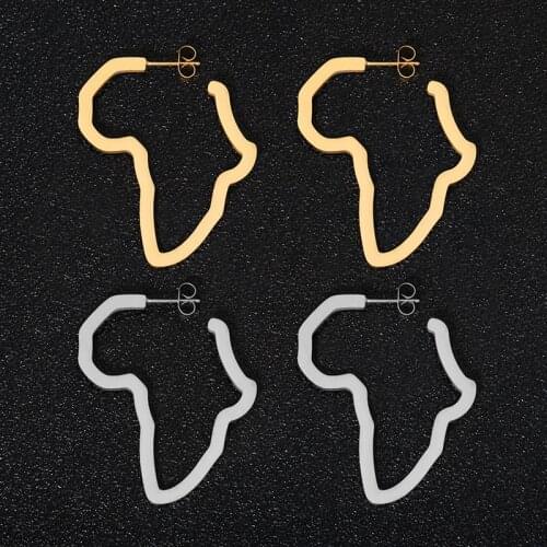 Africa Map Earrings Trendy Gold and Silver Color Women Girls African Ethnic Party Engagement Stainless Steel Earrings Jewelry